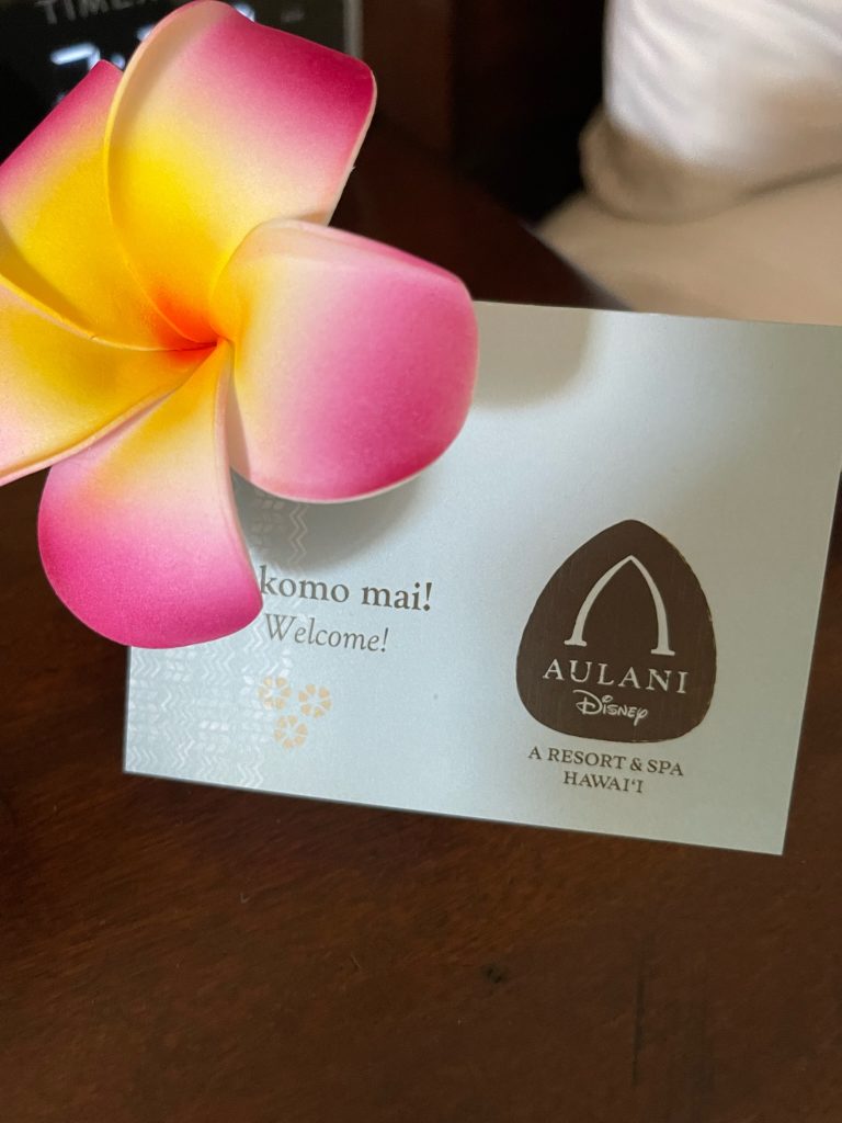 Aulani welcome and flower