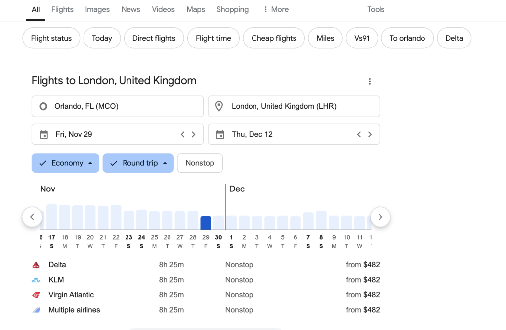 Google Flights to search best flights